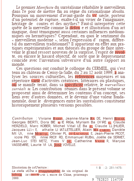 Quatrieme de couverture de la revue Mélusine numéro 20